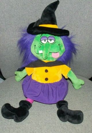 Happy Haunters Green Witch Purple Hair Black Hat Halloween Stuffed Plush 16 "
