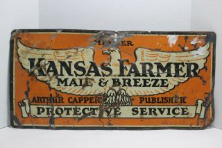 Vintage Kansas Farmer Mail & Breeze Arthur Capper Publisher Metal Sign