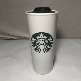 2014 Starbucks Mermaid Ceramic Travel Tumbler Mug With Lid White Tall Logo 16 Oz