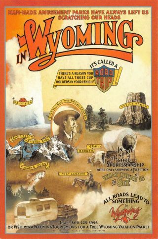 Wyoming Multi - Amusement Vintage Postcard Old Faithful Buffalo Bill Tourism H14