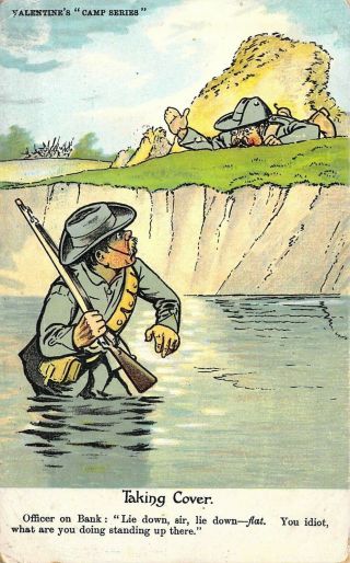 Ww1 Era,  British Soldiers,  Taking Cover,  Humor,  Old Postcard