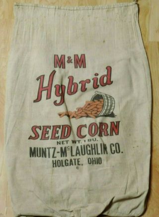Rare Vintage M & M Hybrid Seed Corn Bag Sack Muntz - Mclaughlin Co Holgate Ohio