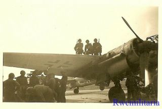 Org.  Photo: US Troops w/ Captured Luftwaffe Ju - 88 Bomber on Airfield; 1945 2