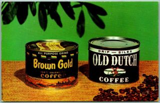 Vintage Old Dutch Coffee Advertising Postcard Brown Gold Coffee Nyc 1950s