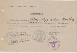 Greece Germany Italy Occupation Of Greece Athens Permission Travel Two Ausweis
