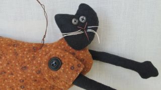 Folk Art Black Felt Cat Hand Made Halloween Decoration Fall 2