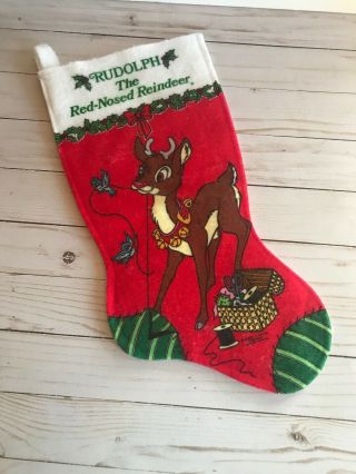 Vintage Rudolph The Red Nosed Reindeer Felt Christmas Stocking By Applause Euc