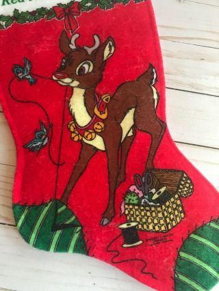 Vintage Rudolph The Red Nosed Reindeer Felt Christmas Stocking By Applause EUC 3