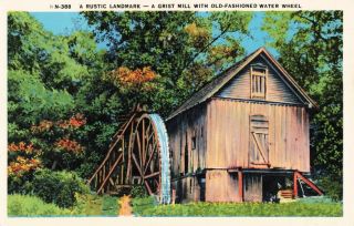 Postcard Grist Mill With Old Fashioned Water Wheel