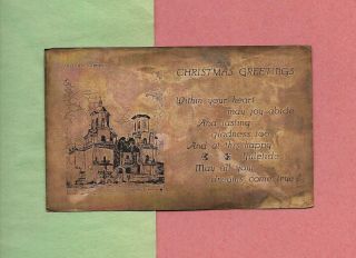 Old Church On Unusual A/s Paul Loomis Vintage Christmas Postcard Made From Metal