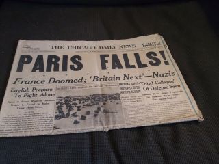 June 14 1940 Chicago Daily News Newspaper Paris Falls Wwii World War Ii