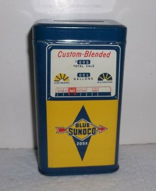 Vintage Blue Sunoco Tin Gas Pump Bank
