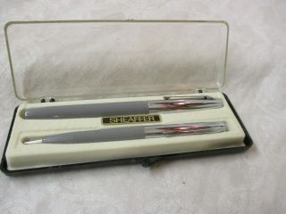 Vintage Sheaffer Grey Chrome Fountain Pen & Mechanical Pencil Set W/ Case