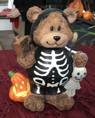 Halloween Bear In Skeleton Costume Figurine
