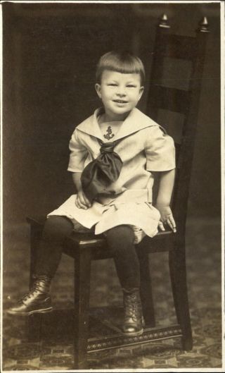 Delbert Oscar Woster 3 Years Old Born 1911 Rppc Real Photo Boy Sailor Suit