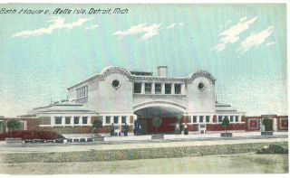 Old Postcard Bath House Belle Isle Detroit Michigan Mi