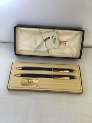 Vintage Cross Classic Black - Ball - Point Pen And Mechanical Pencil Set In Case