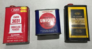 Vintage Smokless Powder Cans Hi - Skor 700 - X,  Hercules Unique,  Imr 3031 Empty
