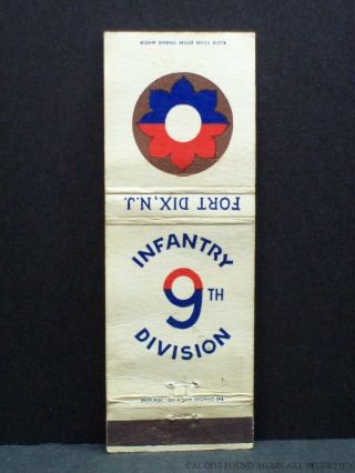 Wwii Fort Dix Nj Us Army Post Matchbook Cover 9th Infantry Division Insignia