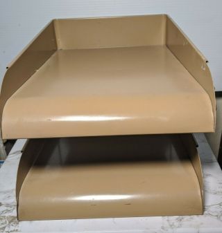 Vtg Globe - Wernicke Metal Tan Desk Office 2 Tier Paper File Tray Sort Shelf Stack