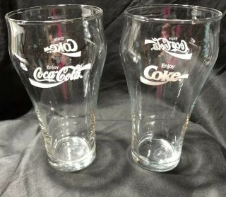 Vintage Set Of 2 Clear Glass Coke Coca Cola Soda Fountain Bell Tumblers 12 Oz