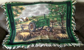 John Deere Tractor Farm Scene Fringed Fleece Blanket