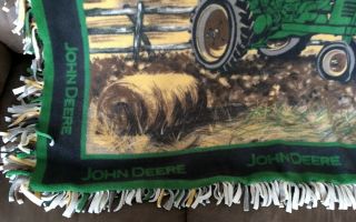 John Deere Tractor Farm Scene Fringed Fleece Blanket 3