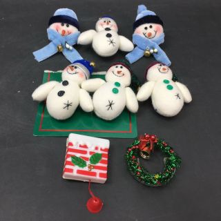 Plush Snowman Pins,  Light Up Wreath And Pull Down Vintage Chimney Pin 8 Total