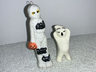 Two Small Halloween Figurines - Mummy - Ghost