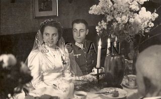 Wwii German Large Rppc - Army - Soldier - Groom - Wedding - Bride - Frau - Dinner Party