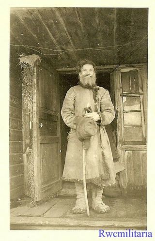 Occupation Russian Peasant Man W/ Cigarette Posed By Doorway To House; 1942