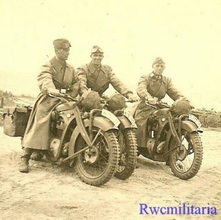 Best Trio Luftwaffe Kradmelders In Riding Gear Stopped W/ Bmw Motorcycles