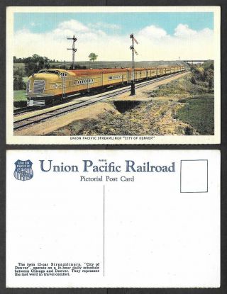 Old Postcard - Union Pacific Railroad Train - Streamliner,  City Of Denver