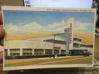 Vintage Old Ohio Postcard Cleveland Greyhound Bus Station Depot Terminal Artdeco