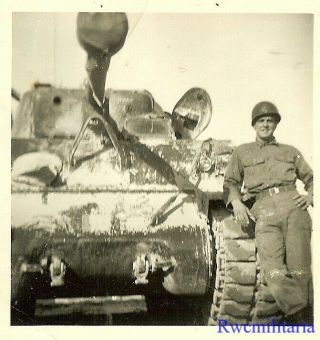 Best Us Tanker Posed By His M4 Sherman Tank In Field