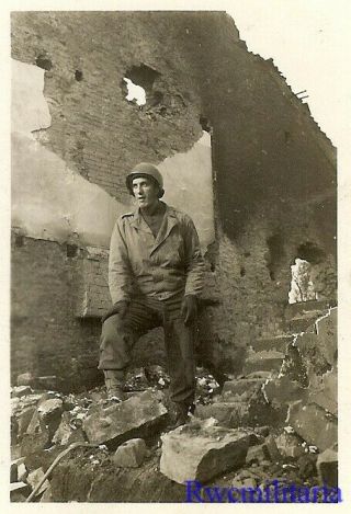 HARD FOUGHT US Soldier Posed by Bombed Building on German Street (2) 2