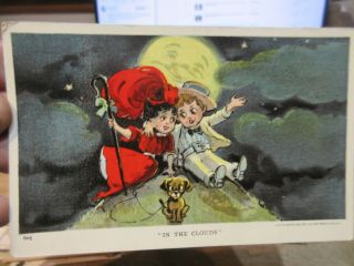 Vintage Old Indiana Postcard Goshen Man In The Moon Lovers Children Puppy Dog