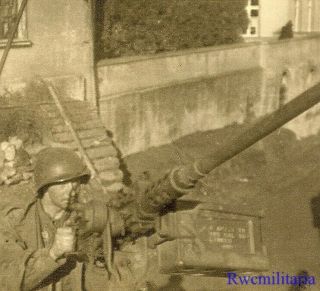 Alarm Us Soldier Aiming M2 Browning Heavy Machine Gun; Germany 1945