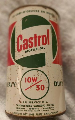 Rare Vintage Cdn.  " Castrol Motor Oil Heavy Duty 10w/30 " I Qt.  Tin - Punched Top