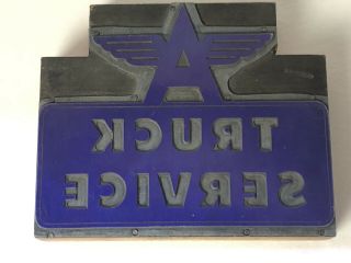 Vintage Flying " A " Truck Service Large Printers Block For Advertising Rare