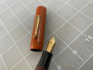 Judd ' s Vintage Owen Orange Hard Rubber Flat Top Fountain Pen 14kt Gold Flex Nib 3
