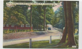 Old Forge,  Ny View Lower Road To Bisby Lodge Postcard Adirondack Mts League Club
