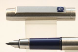 Vintage (1980) Parker 25 Medium Fountain Pen,  Brushed Steel With Blue Trim