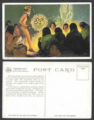 Old Native American Indian Postcard - Hopi Dance With Sun Shield - Phostint