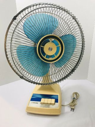 Vintage Tatung Model Lb - 12 3 Speed Oscillating 12” Blue Blade Fan Rare Model