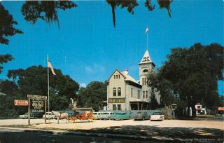 St Augustine Fl 1955 " Old Florida " View Of The Old Jail With Old Cars Vintage