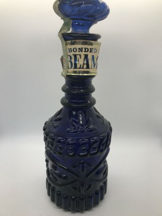 Vintage Jim Beam’s Bonded Beam Cobalt Blue Decanter Bottle Empty 11 " Tall Label.