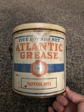 Vintage 5 Pound Atlantic Refining Co Grease Motor No 1 Not Oil Gas Can