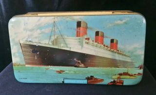Vintage Bensons English Toffee Candy Confections Rms Queen Mary Print Tin Box
