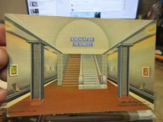 Vintage Old Postcard Illinois Chicago Escalator To The Street Subway Metro Stage